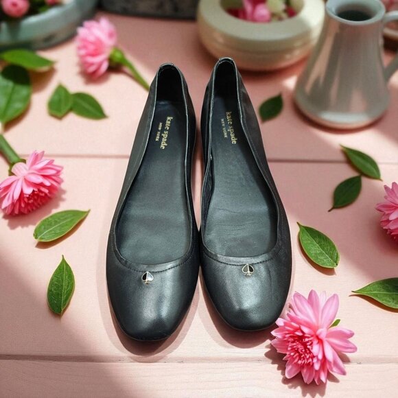 Kate Spade Womens Keaton Ballet Flats Shoes Black Leather Slip On Size 8.5 - Picture 1 of 12